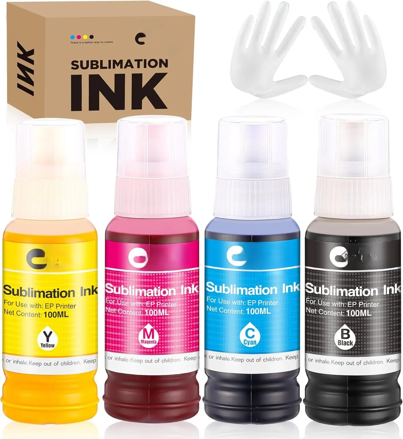 Refillable 522 Sublimation Ink Bottles with Quick Drying Ink, Compatible with ET-2720, ET-2760, ET-2800, ET-15000, ET-2803, ET-2850, ET-3760, ET-4800, ET-4760 Inkjet Printers for Heat Press Transfer on Mugs, T-Shirts, Pillows, Refillable Ink