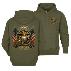 Usmc 250th Birthday Hoodie, Classic Marine Corps Eagle Globe Anchor Pullover Hoodie, Retro USMC Anniversary Graphic Comfort Hoodie, Vintage Semper Fi Emblem Hoodie