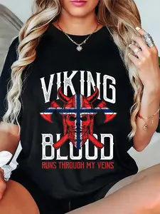100% Cotton Unisex Viking Blood Skull Norwegian Flag Pride Norway T-Shirt