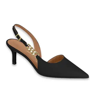 Vizzano Women's Slingback Heels with Gold Chain - Pointed Toe Pumps | Elegant Party, Office & Casual Style in Bold Glossy Red Patent Leather