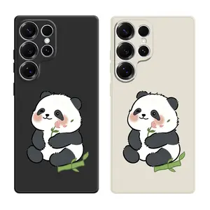 Cute Cartoon Panda Pattern Phone Cases For Samsung Galaxy S26 Ultra S25 Edge S24 Plus S23 FE S22 S21 Shockproof TPU Soft Liquid Silicone Cellphone Casing Cover With Lanyard Button