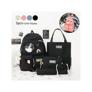 5-Piece Waterproof Travel Backpack Set, Durable Canvas Bag with Multiple Pockets, Laptop Compartment, Ideal for Students and Office Use