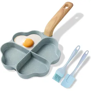 Egg Omelette Pan, 4-Cup Nonstick Granite Omelette Skillet Breakfast Frying Pan Egg Cooker Suitable for Gas Stove & Induction Cookware, PFOA PFOS Free, Green Heart Shaped