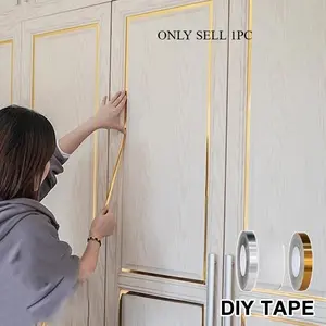1 Roll Brushed Golden Silvery Floor Edging Waterproof Seam Wall Stickers, Interior Walls Wall Gap Ceiling Home Decoration, Self-Adhesive Tile Tape, 50m Living Room