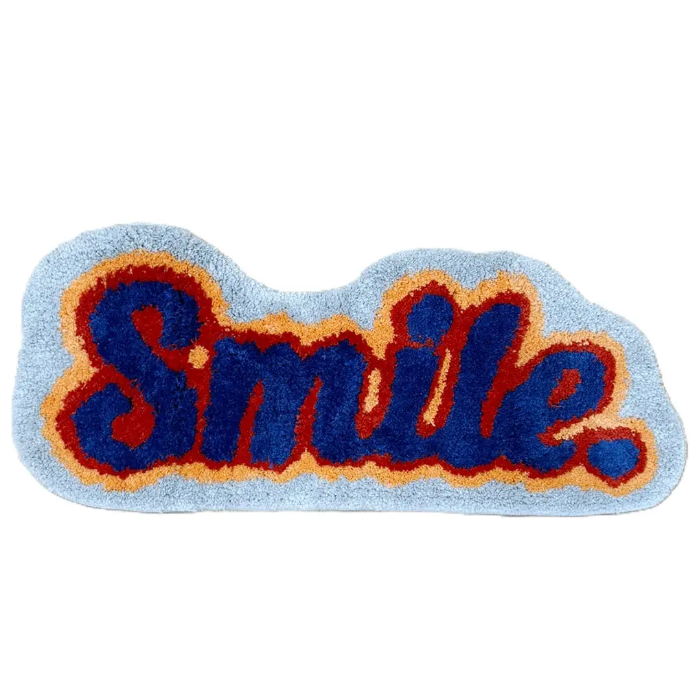 Vintage Gradient Smile Letter Tufted Rug, Soft Fluffy Handmade Word Floor Mat, Colorful Layered Border Aesthetic Plush Carpet, Retro Y2K Cute Decorative Rug for Bedroom Dorm Bathroom Entryway, Trendy Positive Vibe Accent Mat