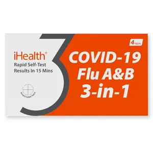 iHealth COVID-19 Flu A&B 3-in-1 Antigen Rapid Test Kit FDA Authorized OTC Home Test with Non-invasive Nasal Swab Results in 15 Minutes,1pack,4tests
