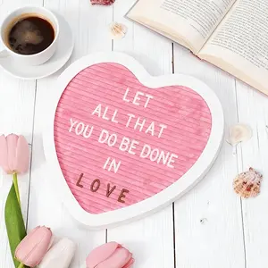 1Pc Heart-Shaped Felt Letter Board, 10x10 Inch Heart Plaque Message Sign with 170 Changeable Letters Numbers Stand, Perfect for Valentines Day Wedding Baby Announcement Party Decor, Customized Decoration