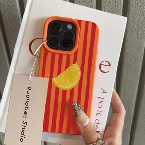Red Striped Lemon Lychee Pattern Shockproof Smartphone Case, Cellphone Protector Accessory for iPhone 11,12,13,14,15,16,17 Pro,16E,17 Air,XS Max - Handheld Device Cover, Accessories, Casing