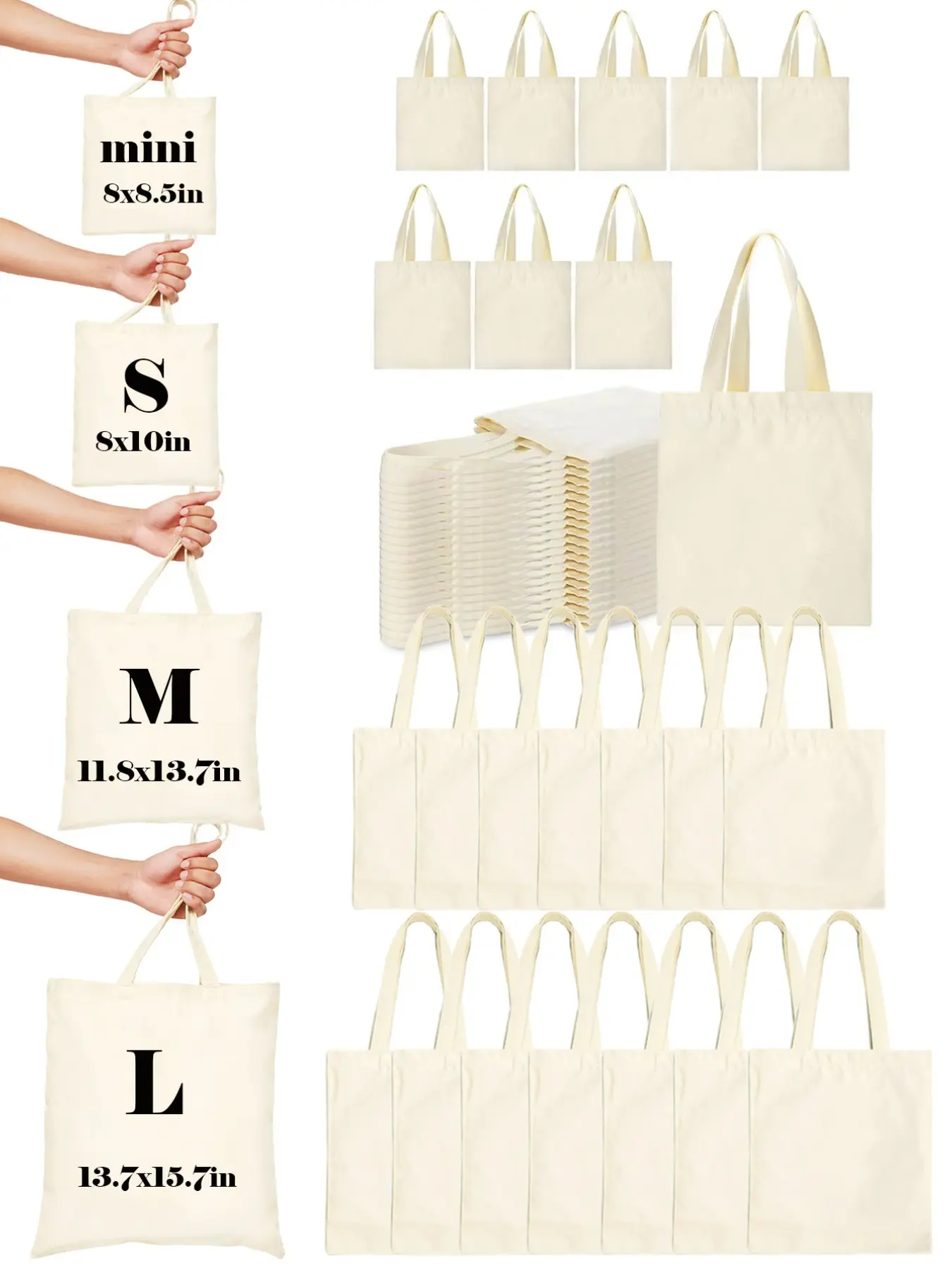 Foldable Reusable Canvas Shoulder Bag Set (5pcs), Multiple Sizes Available, Large Capacity Travel Shopping Bags, Multifunctional DIY Painting Bags, Travel Essentials, Canvas Shopper