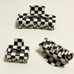 Chessboard Style Hair Clip 3-piece Set Retro Checkered Claw Clip Hair Clip Nonslip Checkered Claw Clips (3 Sizes) Beauty & Personal Care