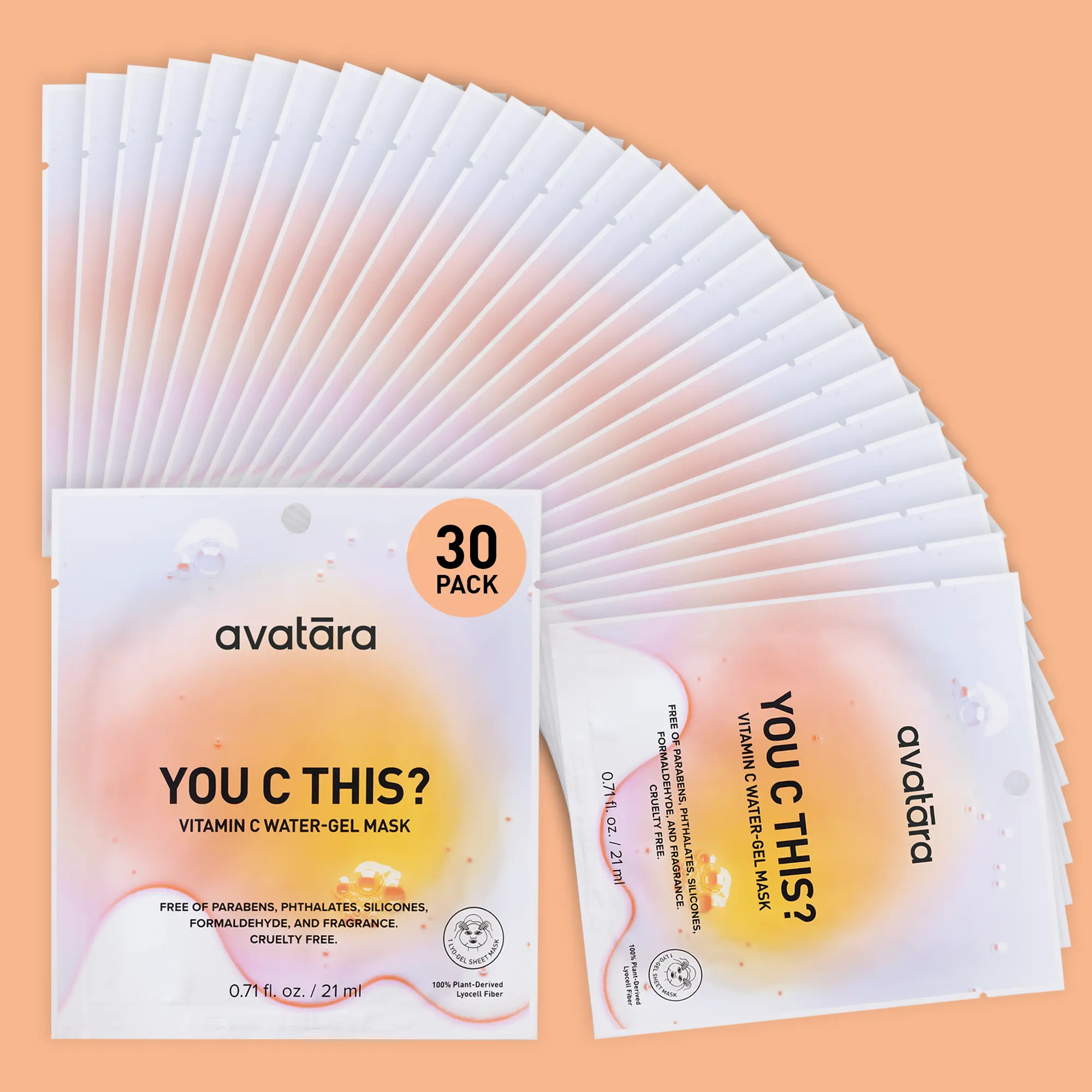 Avatara You C This? Vitamin C Water-Gel Mask - 30 Pack | Korean Glow Mask with Vitamin C & Peptides | K-Beauty Brightening Face Mask for Dull, Uneven-Looking Skin