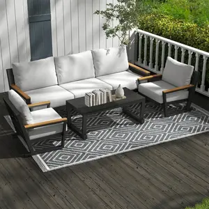 Aluminum Outdoor Furniture with Coffee Table,5 Seats Patio Furniture Set Sectional Waterproof Sofa with Conversation Set Table w