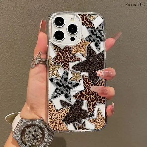 Magnetic Soft TPU Silicone Protective Smartphone Case for iPhone 11/12/13/14/15/16-ProMax - Slim Fit, Non-Bulky, MagSafe Compatible, 5-Pointed Star Animal Print, Scratch-Resistant, Lightweight, Long-Lasting Y2K TikTok Aesthetic Mobile Accessory