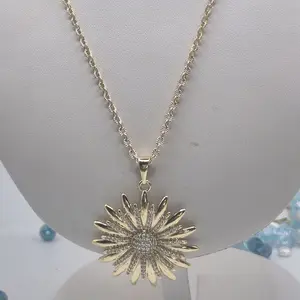 flower pendant with chain plated gold 14k