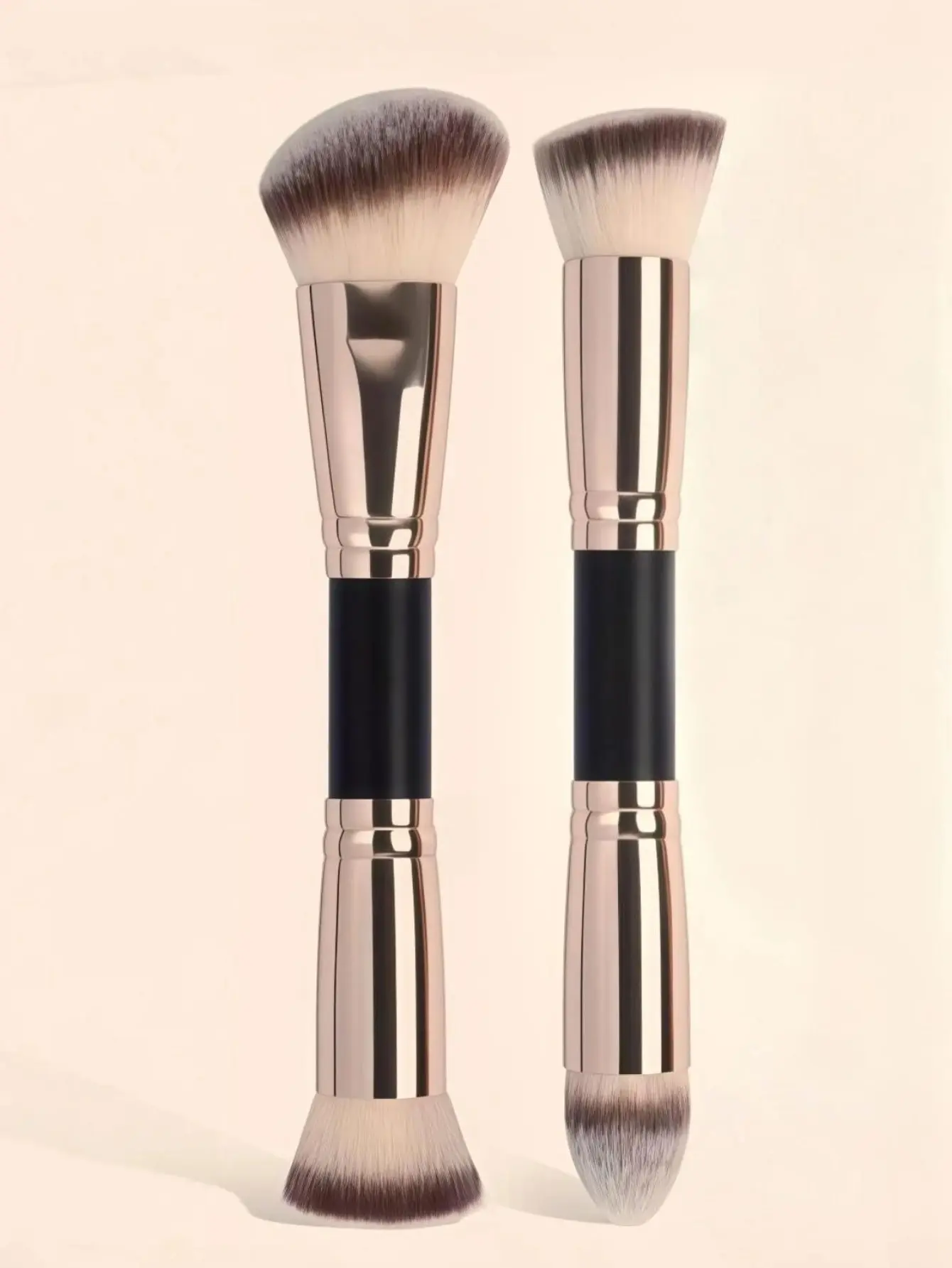 2-Piece Synthetic Makeup Brushes Set - Compact Double-Ended Dual-Tip Face Brushes for Smooth Blend, Foundation, Contour, Concealer