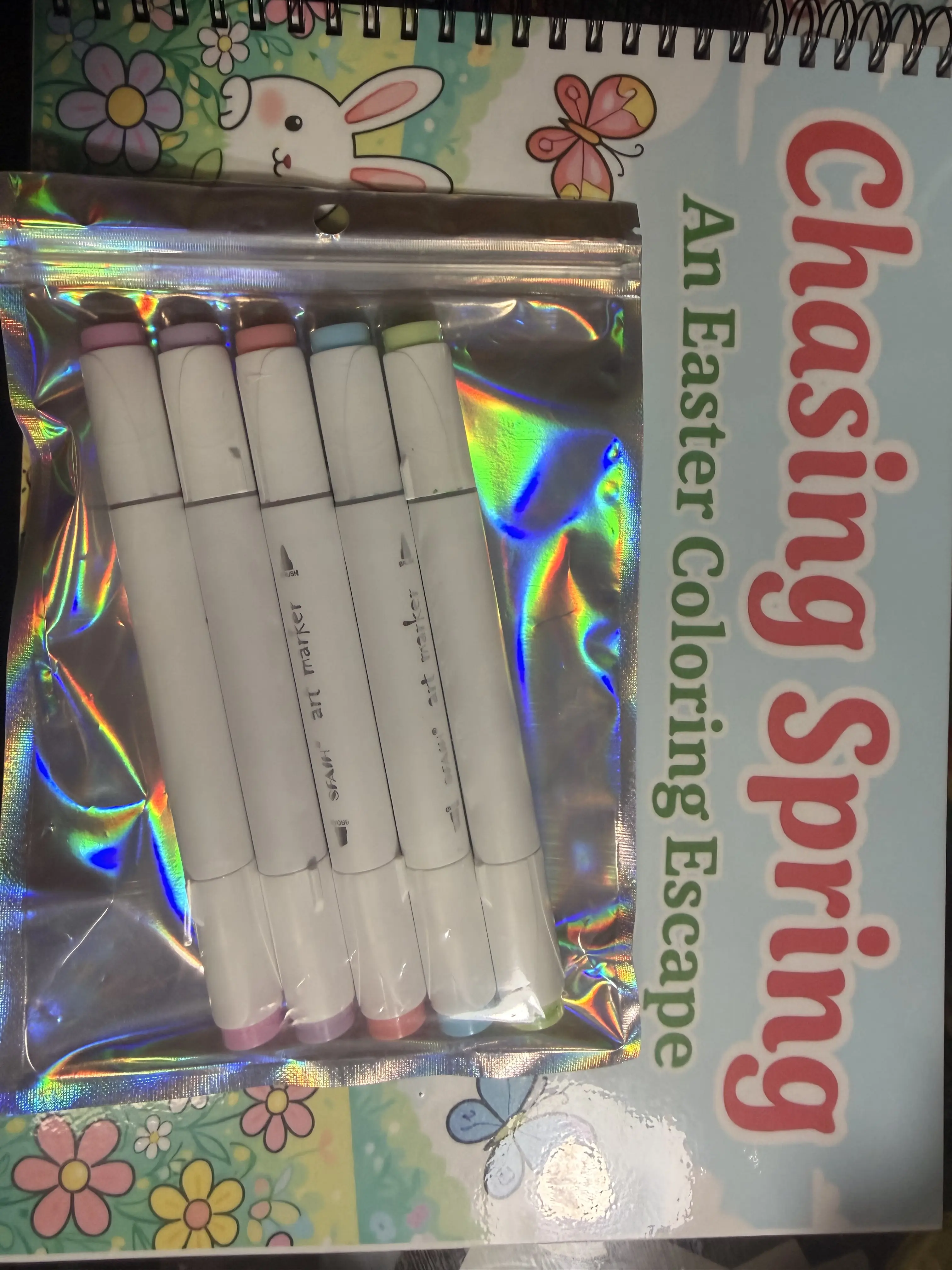Easter Book & Mystery Pastel Marker Bundle. Chasing Spring w/ Sfaih Fine & Brush Tip Markers