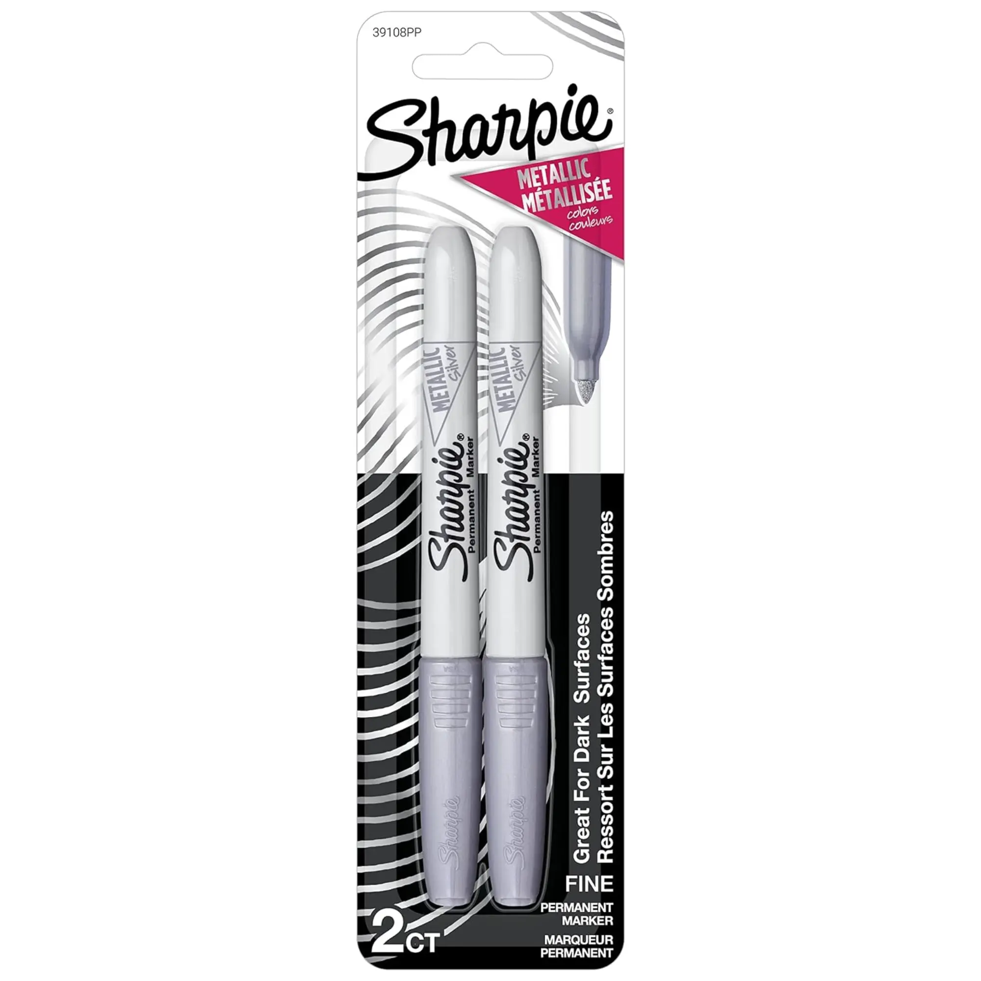 Sharpie Metallic Permanent Markers, Fine Point, Silver, 2 Count