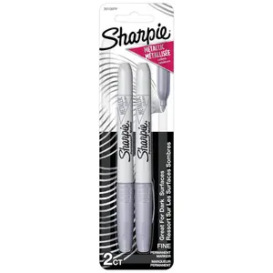 Sharpie Metallic Permanent Markers, Fine Point, Silver, 2 Count