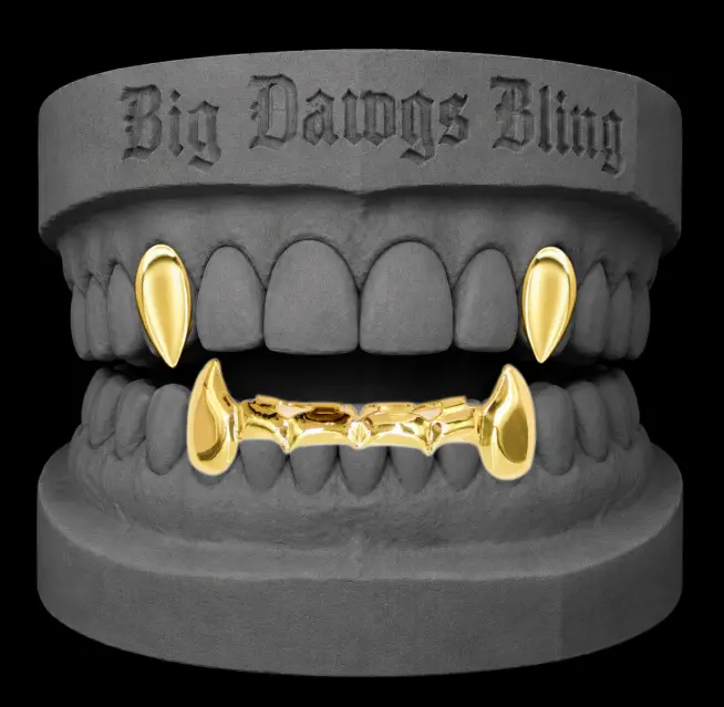 14K Gold Plated Vampire Fangs 3pc Grillz Set