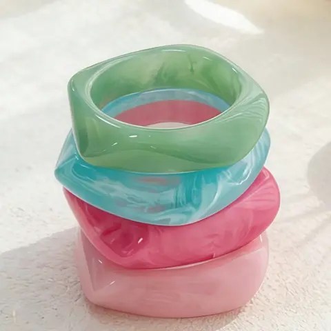 4pcs Set Geometric Summer Tie-Dye Resin Curved Beach Bracelet, Asymmetric Acetate Bracelet, Fashionable Bangles & Versatile for Women, Bangle Bracelet Set, Bracelet Bundle