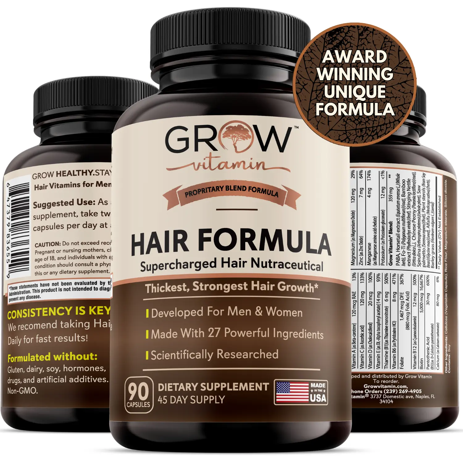 DHT Blocker Dietary Supplement Capsules - US GMP Certified Facility, 90 Count Hair Growth Products for Adults, Hair & Nail Care with Biotin, Vitamin B6, C, Magnesium, Herbal Extracts, Iron, Minerals, Gluten-Free, Follicle Support, Antioxidant