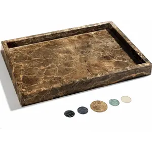 Real Natural Marble Tray for Bathroom, Genuine Marble Stone Vanity Tray, Luxury Storage Trays for Kitchen, Vanity, Home Decor, Dresser, Non-Resin/Non-Ceramic, 12"x 8"x 1.2", Dark Brown