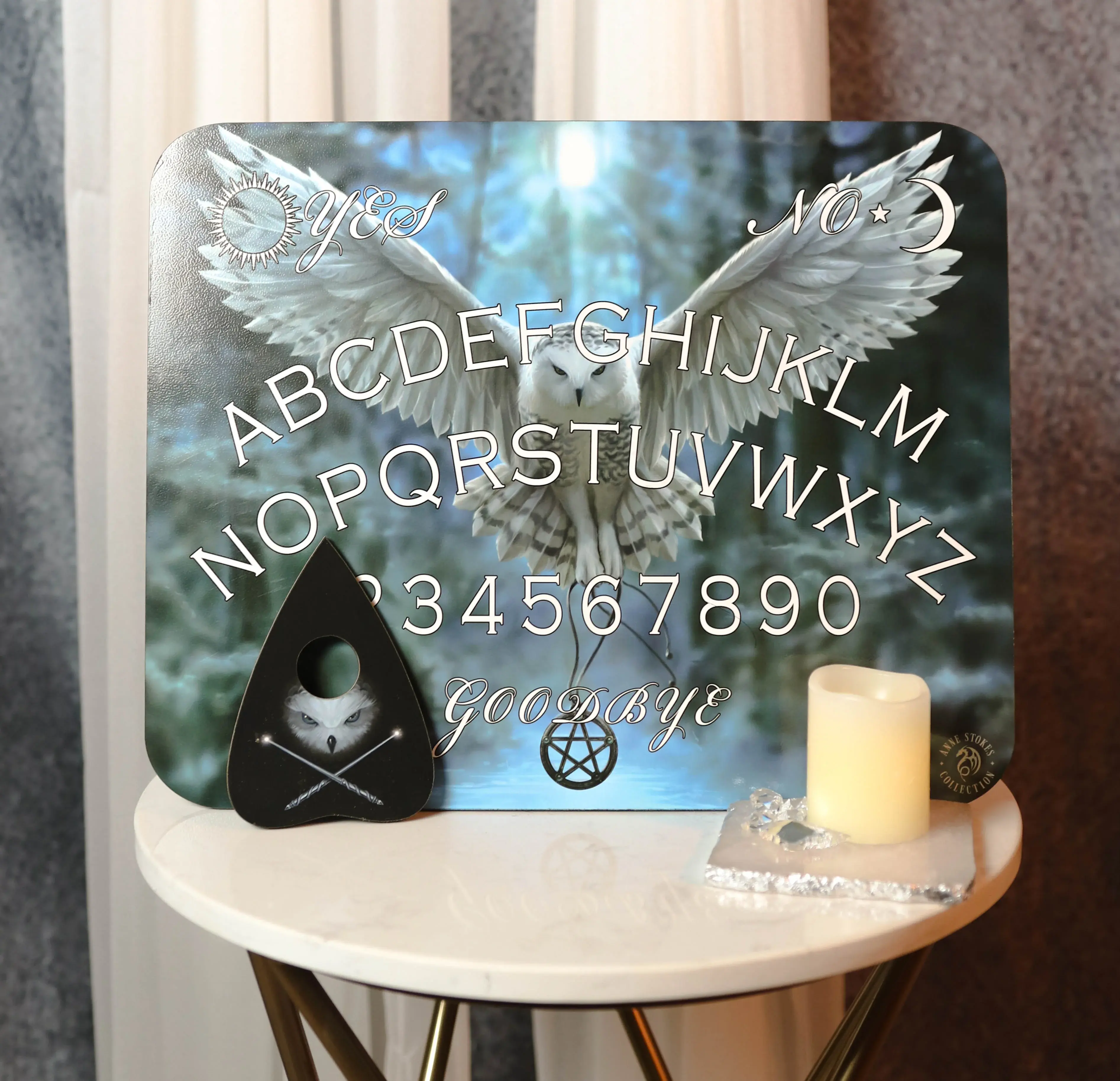Anne Stokes Awake Your Magic Owl Pentagram Ouija Spirit Board W/ Planchette, Tabletop Game for Family Night, Party Activity for 2+ Players Ages 12 and Up, Tabletop Games