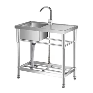 GARVEE Stainless Steel Utility Sink - Free Standing Single Bowl Kitchen Sink with Faucet and Hot & Cold Water Pipes, Freestanding Commercial Sink for Garage, Shop, Laundry, Silver Finish, 30 Inches