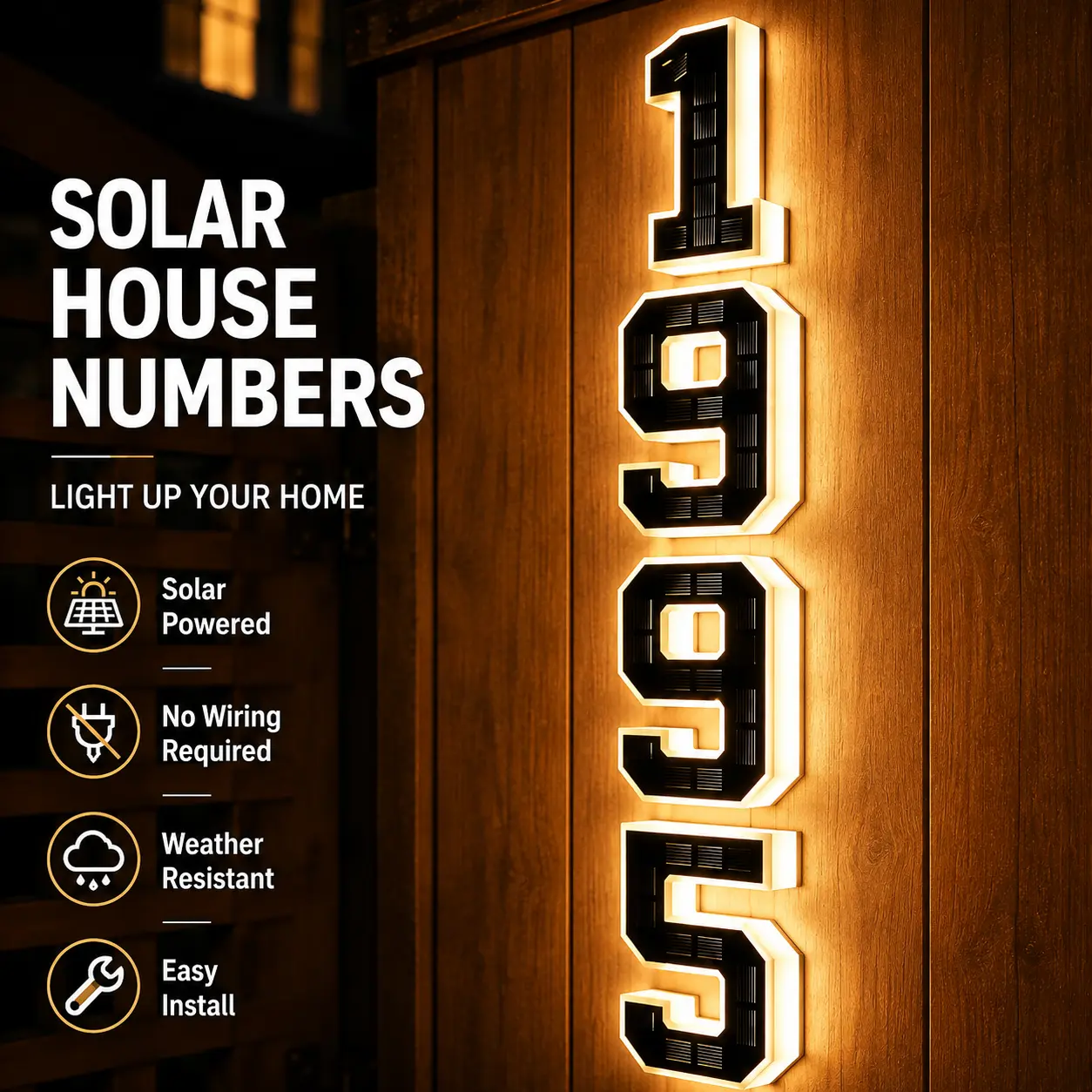 9-Inch Solar LED House Numbers, Waterproof Lighted Exterior Address Signs for Outside, Large Personalized Modern Home Decor Plaques