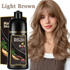 Light Brown 5-in-1 Hair Dye Shampoo, Instant Gray Coverage in 10–15 Minutes, Herbal Formula, Long-Lasting, Easy Use, Paraben-Free, for Women & Men, 500ml, with 2 Hair Mask Samples