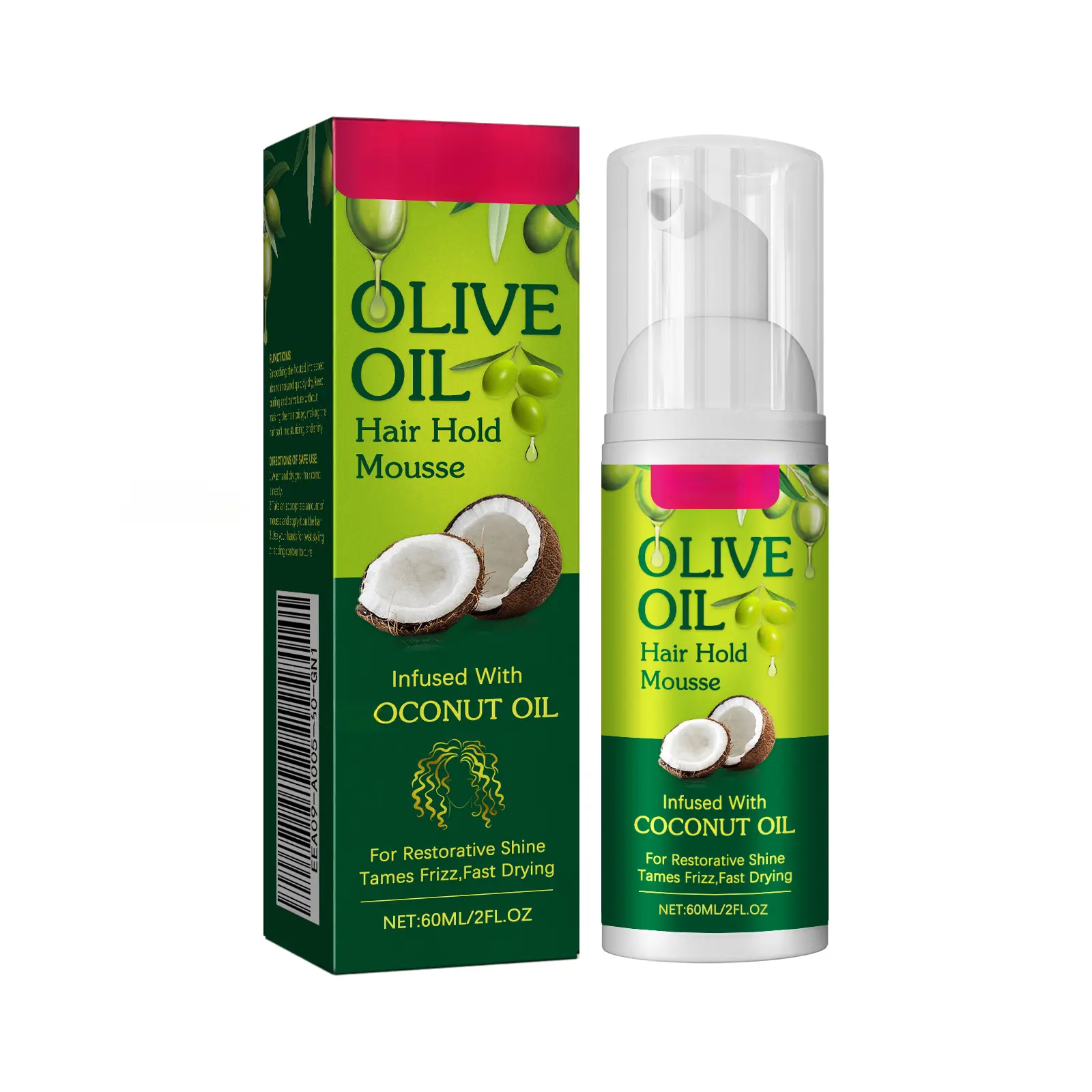 Unisex Curly Hair Curl Mousse, Coconut & Olive Oil Moisturizing Styling Foam, Anti-Frizz, Long-Lasting Definition for Wavy, Elastic Hair