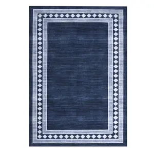 10 x 13 ft Polyester Blue Rectangular Living Room Bedroom Dining Room Office Geometric Bordered Print Modern Machine Washable Area Rug