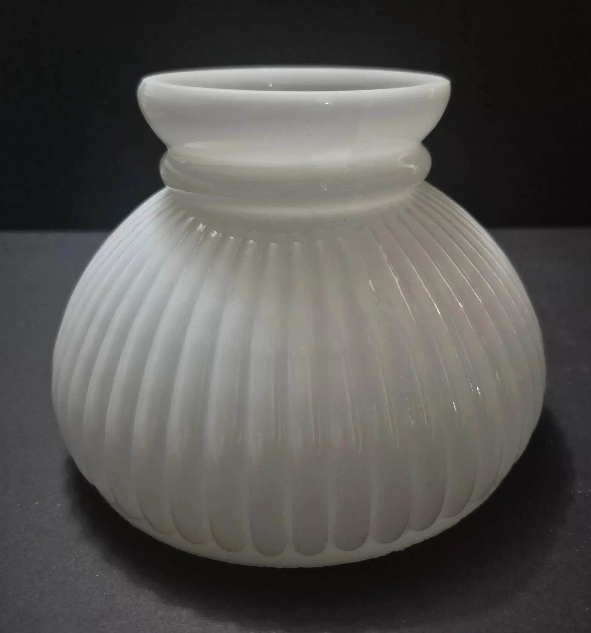 62240 White Opal Ribbed Glossy Glass Student Lamp Shade – 6" Diameter, 4¼" Height