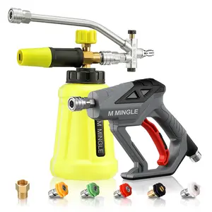 M MINGLE High Pressure Washer Gun with Foam Cannon, Foam Cannon Dual Connector Accessory, Car Wash Foam Gun Kit 1/4 Inch Quick Connector, 5 Pressure Washer Nozzle Tips，Christmas gifts，Christmas gifts