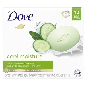 Dove Cool Moisture Beauty Bar Women's Bath Soap Cucumber & Green Tea 3.75 Oz 12 Bars Gentle Cleanser Hydrating Moisturizer Body Care