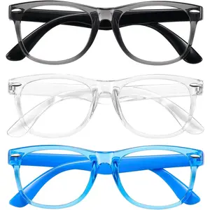 SQ-SGL009 Blue Light Glasses for Kids 3 Pack Blue Light Blocking Glasses for Teen Boys Girls Age 3-10,Computer Screen Gaming TV Phone Glasses Anti Glare,UV & Eye Strain (Grey Black+Transparent+Blue)