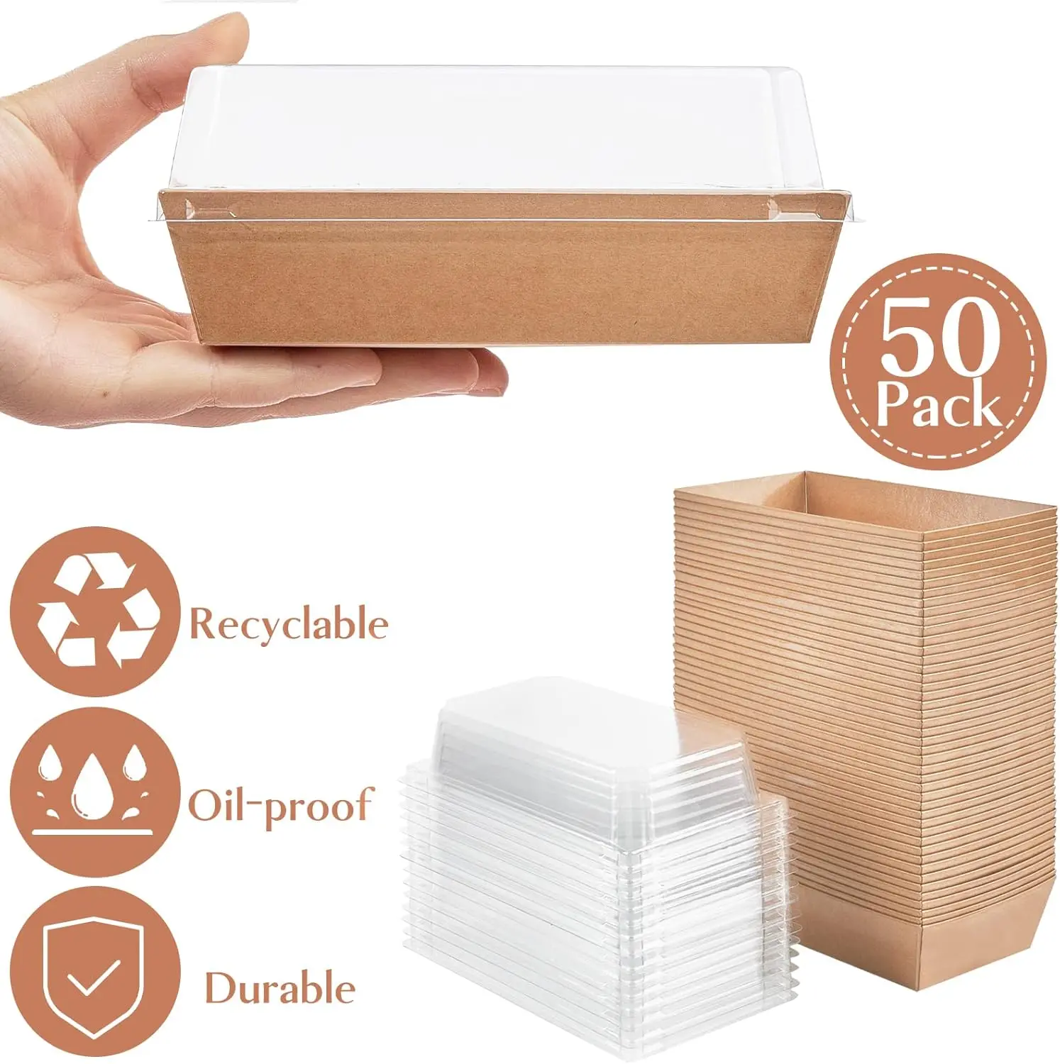 50PCS Paper Charcuterie Boxes with Clear Lids,Disposable Sandwich Containers, Small Kraft Bakery Treat Boxes for Cupcakes, Muffins, Hot Cocoa Bombs, Strawberries
