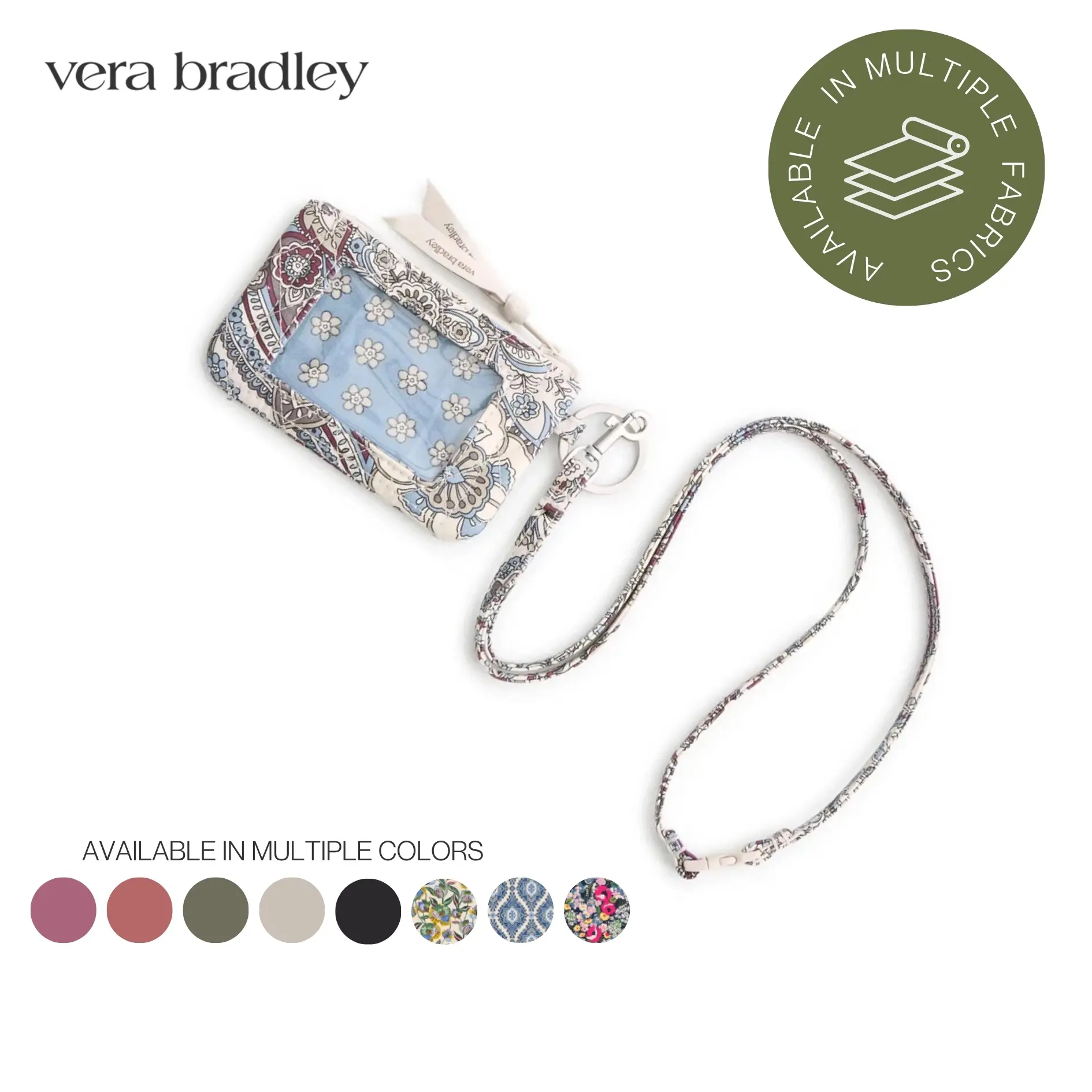 Vera Bradley Zip ID Pouch with Breakaway Lanyard | ID & Card Holder in Premium Cotton, Featherweight & Performance Twill | Multiple Colors & Prints