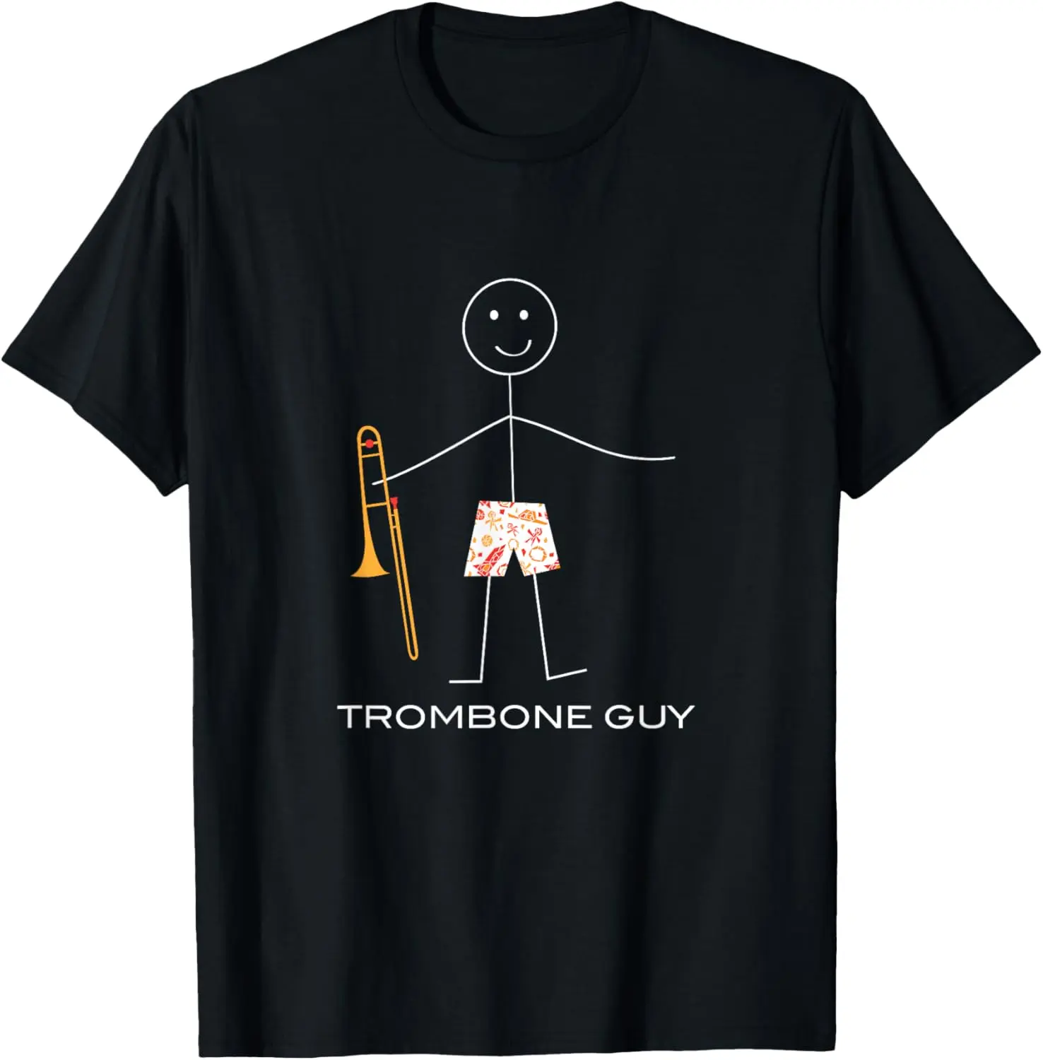 Women's 100% Cotton Short-Sleeve Vintage Distressed Effect Graphic Round Neck Streetwear Top, Funny Trombone Design for Everyday Musician Wear
