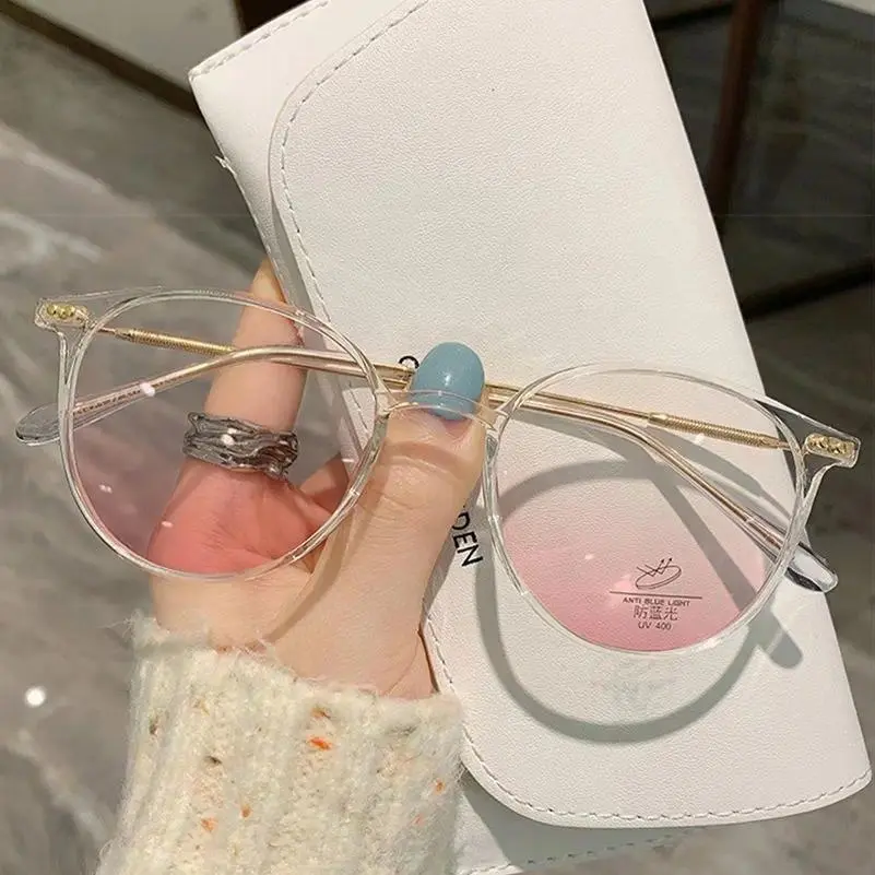 Ultra-Light Round Metal Frame Anti-Blue Light Glasses | Korean Trendy Blush & Cold Brown Tones | Anti-Radiation Eye Protection | Stylish Eyewear Perfect for Office Work, Study, Gaming & Daily Screen Time