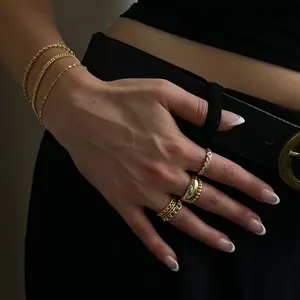 EVRY JEWELS Gold or Silver Plated Stainless Steel Women's Hypoallergenic Dotted Ring