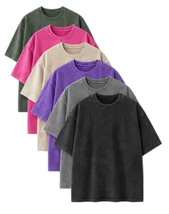 6 Pack $50.99 Vintage Acid Wash T-Shirts, Unisex Oversized Drop Shoulder Cotton Tees, Comfortable Short-Sleeve Tops for Streetwear and Gym, Shortsleeve