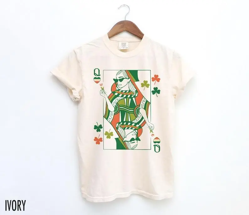 Comfort Colors Irish Queen Shirt, St Patricks Day, Hearts T Shirt, Shamrock Shirts, Saint Patricks Day, Playing Cards, Hearts Queen TShirt, Irish Clothes