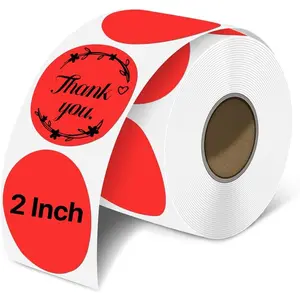 2 Inch Round Thermal Labels, Circle Thermal Printer Stickers, Durable Circular Label Printer Sticker for Business, Logo, , 500 Labels/Roll, Red
