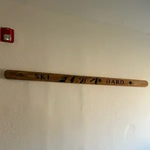 Custom Hanging Wooden Shotski - Woodburnt and Carved Decor Hangable Ski Hard Sign