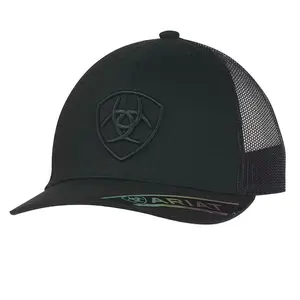 Ariat Men's Black Logo Embroidered Mesh Back Snapback Baseball Patch Cap Hats - A300053001