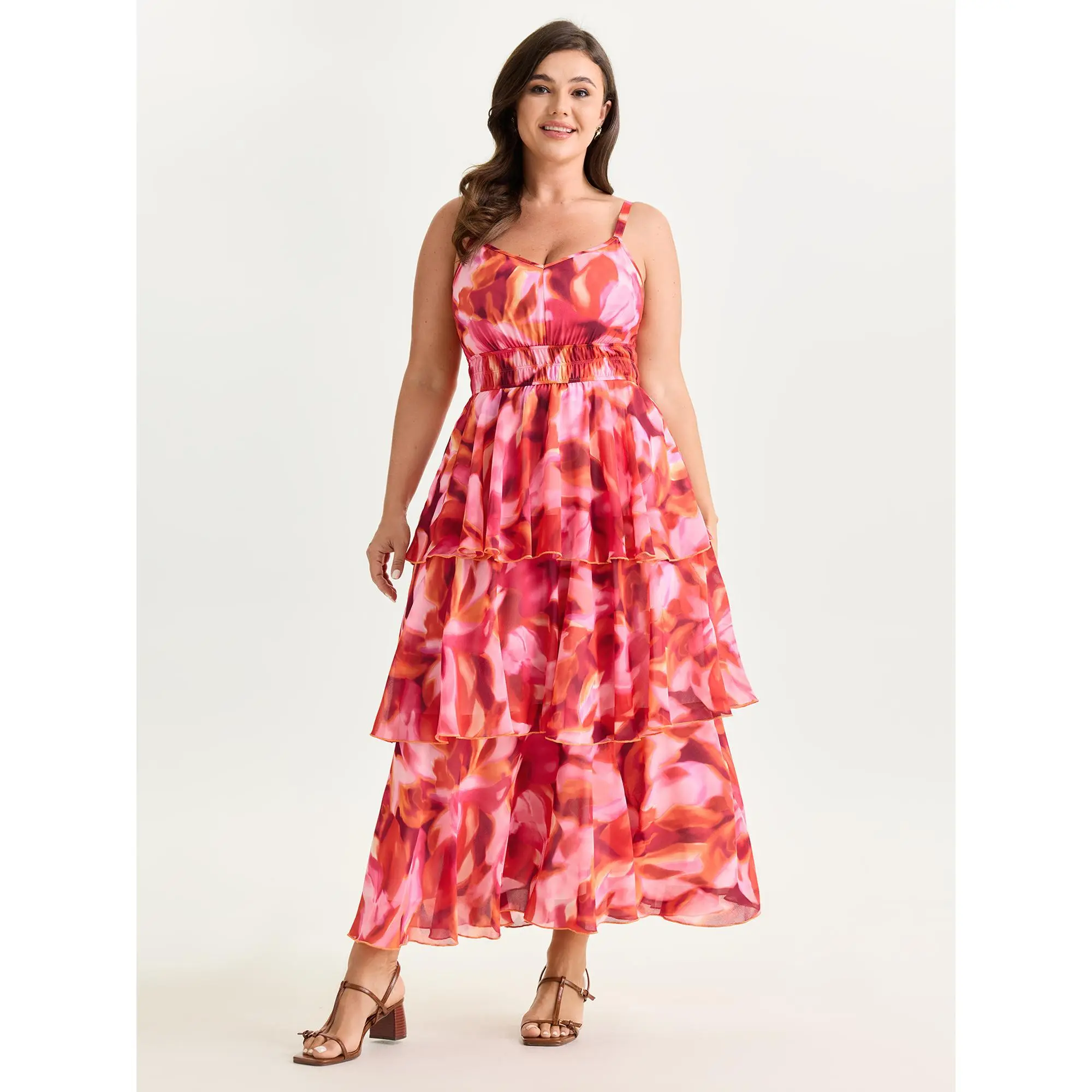 BLOOMCHIC Women's Plus Size Casual Polyester Smooth Fabric Cami Maxi Dress - Floral Print, Tiered, Sleeveless, Flattering Fit, Pocket, Garment, Lady, Casual Wear, Curvy Dresses - [M-6X] Summer, Swimweek Deals, Plussize, Curve Casual Dresses