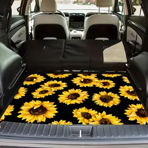 Sunflower print pattern design, multifunctional car trunk pad, polyester fiber material, trunk decoration pad, car carpet, durable, easy to clean, protects the car from wear and tear, compatible with most car models, Car Floor Mats, Car Accessory