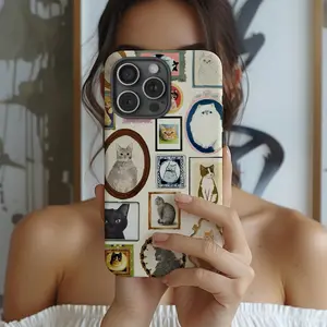 Cat Frame Pattern Phone Case, Shockproof Floral Design, Durable and Stylish, Compatible with iPhone 11-17 Series, Perfect Gift Idea