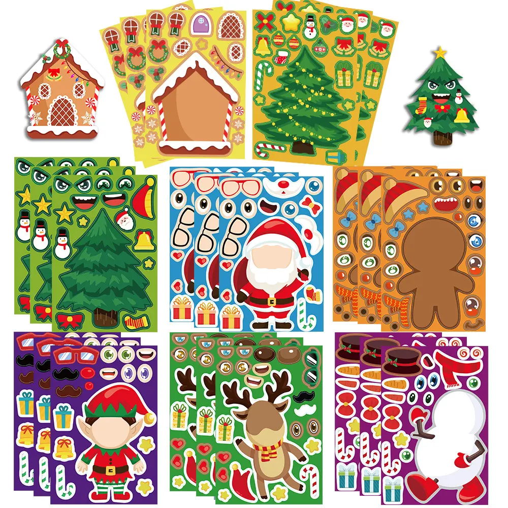 8pcs Stocking Stuffers for Kids, Christmas Stickers, Sticker Cards, DIY Christmas Crafts, Kids Xmas Decorations, Gifts, Party Favors, Supplies